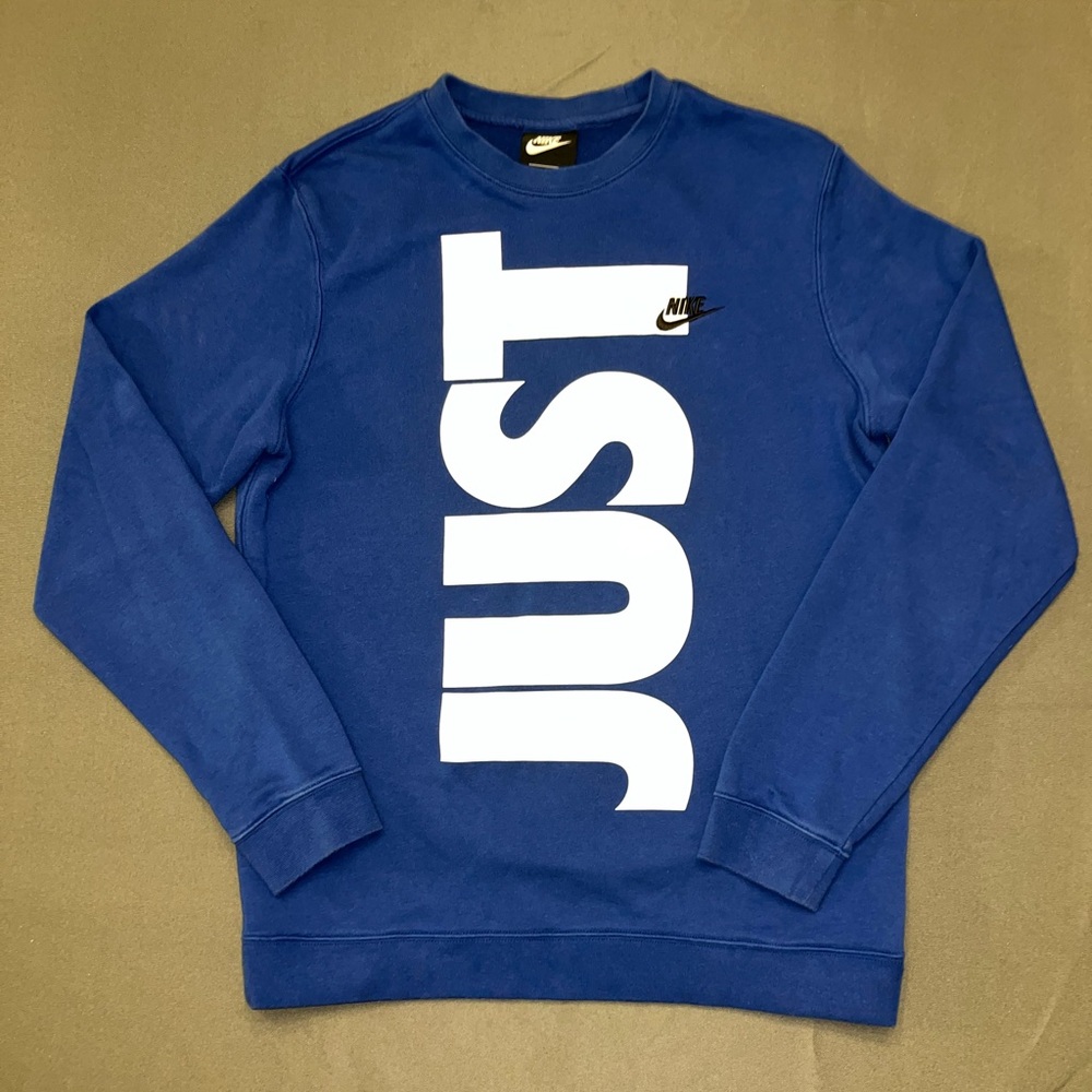 Nike Just Do It Sweatshirt Men Medium Blue Crewneck Graphic Pullover Casual